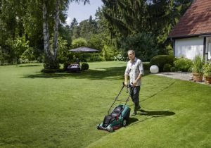 Bosch Rotak 43 Electric Rotary Lawn Mower - Mowing
